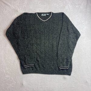 Fresno The Jean Company Men's Green V-Neck Ramie Cotton Blend Sweater Size L 90s